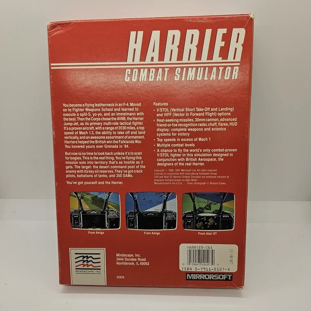 Harrier Combat Simulator Commodore 64/128 Complete Box Manual Mindscape Untested